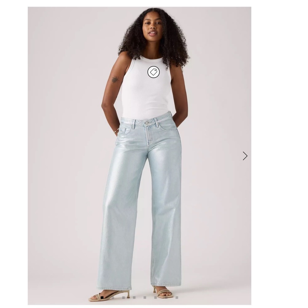 NWT Levi's Low Loose Jeans Women 31 Silver Metallic Wide Leg Y2K Party Baggy